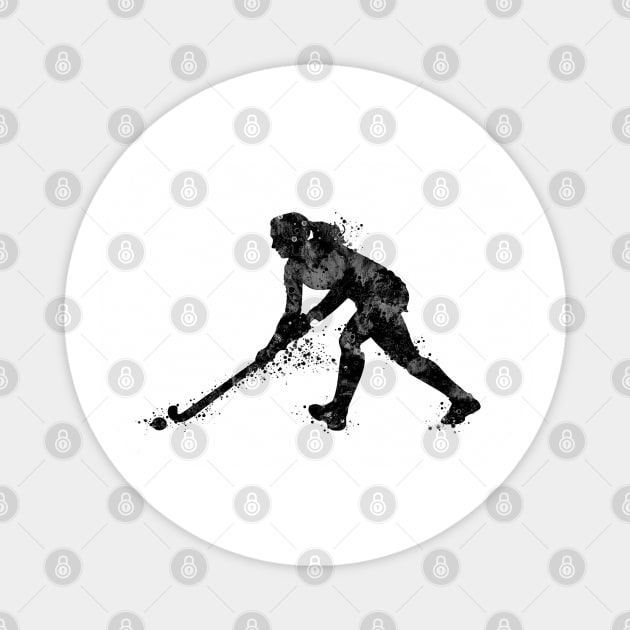 Girl Field Hockey Player Black and White Silhouette Magnet by LotusGifts